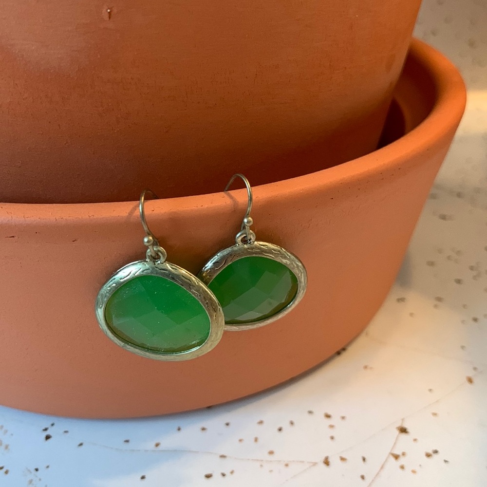 Anthropologie green & gold drop earrings